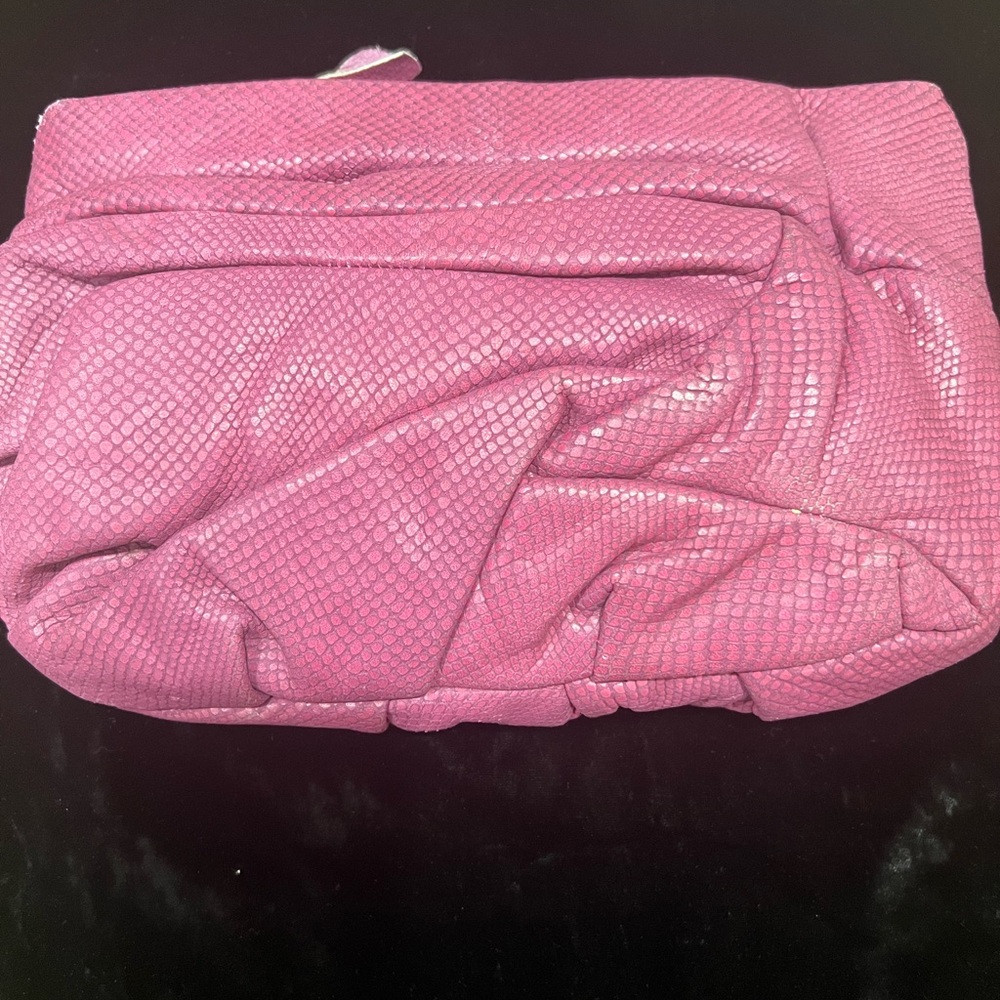 Snakeskin embossed leather baguette clutch